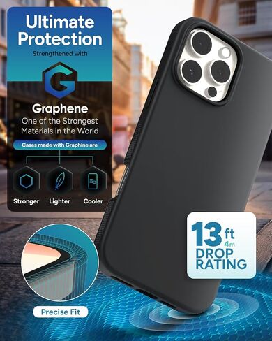 حافظة ZAGG Manhattan Snap لهاتف iPhone 16 Pro Max - متوافقة مع MagSafe، حماية من السقوط بطول 13 قدم، معززة بالجرافين، سيليكون ناعم الملمس، تصميم نحيف وخفيف الوزن، محتوى معاد تدويره بنسبة 96%، أسود in Saudi Arabia