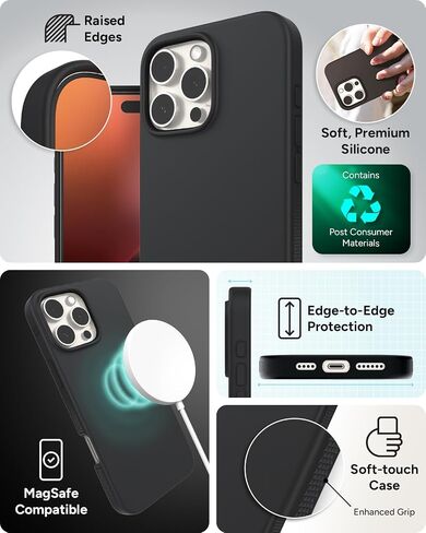حافظة ZAGG Manhattan Snap لهاتف iPhone 16 Pro Max - متوافقة مع MagSafe، حماية من السقوط بطول 13 قدم، معززة بالجرافين، سيليكون ناعم الملمس، تصميم نحيف وخفيف الوزن، محتوى معاد تدويره بنسبة 96%، أسود in Saudi Arabia