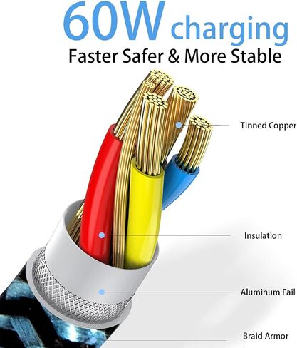 كابل Teeind USB C، [6 أقدام، 3 عبوات 60 وات] كابل PD 3.0 USB C شحن سريع لهاتف Samsung Galaxy A10e A20 A50 A51 A71، S20 S10 S9 S8 Plus S10E، Note 20 10 9 8، Moto G7 G8 in Kuwait