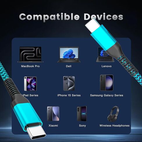 كابل Teeind USB C، [6 أقدام، 3 عبوات 60 وات] كابل PD 3.0 USB C شحن سريع لهاتف Samsung Galaxy A10e A20 A50 A51 A71، S20 S10 S9 S8 Plus S10E، Note 20 10 9 8، Moto G7 G8 in Kuwait