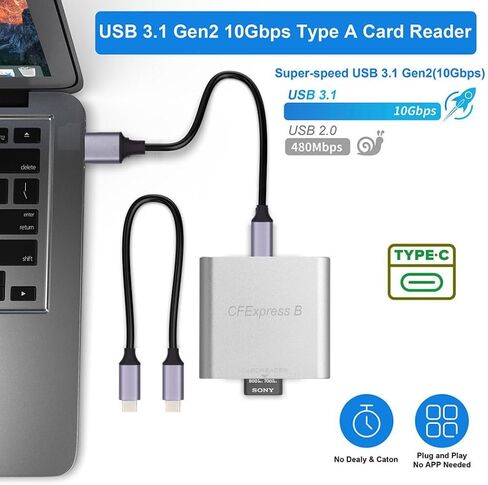 قارئ بطاقة ذاكرة chenyang 2 في 1 USB 3.1 Gen 2 بسرعة 10 جيجابت في الثانية CF Express Type A/B مع كابل بيانات USB 3.0/USB C إلى USB C in Saudi Arabia