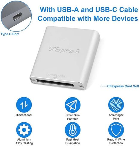 قارئ بطاقة ذاكرة chenyang 2 في 1 USB 3.1 Gen 2 بسرعة 10 جيجابت في الثانية CF Express Type A/B مع كابل بيانات USB 3.0/USB C إلى USB C in Saudi Arabia