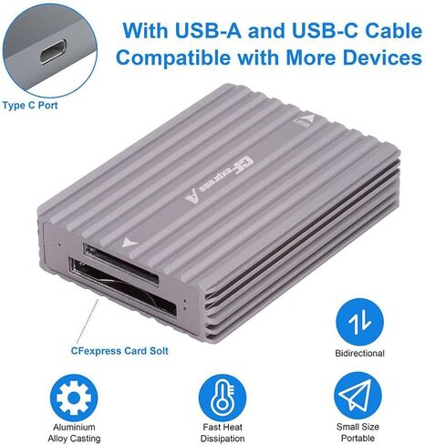 قارئ بطاقة ذاكرة chenyang 2 في 1 USB 3.1 Gen 2 بسرعة 10 جيجابت في الثانية CF Express Type A/B مع كابل بيانات USB 3.0/USB C إلى USB C in Saudi Arabia