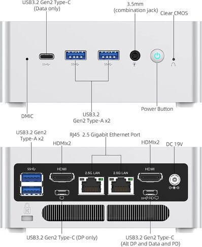 MINISFORUM NAB6 Lite Mini PC Core i5-12600H(12C/16T، حتى 4.5 جيجاهرتز) كمبيوتر صغير 16 جيجابايت رام + 512 جيجابايت SSD، 2xHDMI + 2xUSB-C مخرجات 4K@60 هرتز، 2x2.5G LAN، 4xUSB3.2، Intel Iris Xe Graphics كمبيوتر سطح المكتب in Kuwait