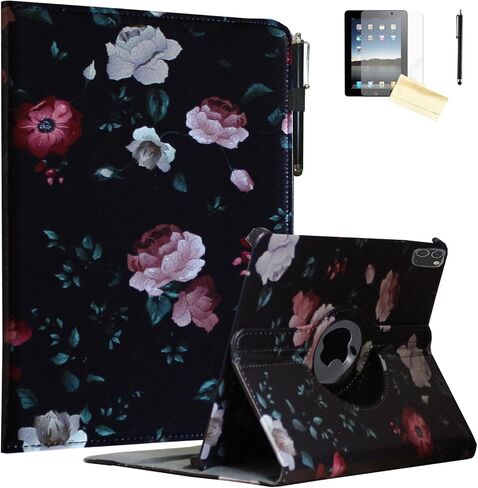 حافظة لجهاز iPad Pro 11 2024 (M4)، غطاء مغناطيسي ذكي بحامل دوار لجهاز A2836 A2837 A3006 MVV83LL/A MVV93LL/A MVVD3LL/A MVW23LL/A (زهرة سوداء) in Saudi Arabia