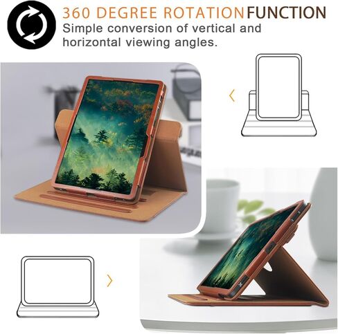 حافظة متوافقة مع الكمبيوتر اللوحي Samsung Galaxy Tab S9 S8 S7 11 بوصة Tab S9 FE 10.9 بوصة، غطاء بحامل دوار 360 درجة من جلد البولي يوريثان لجهاز SM-X710 X716 X718 X700 X706 T870 T875 T878 X510 X516، أسود in Saudi Arabia