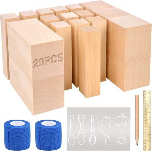 Olerqzer 25 pcs Whittling Wood Blocks Wood Carving Kit with 3 Different Sizes,Balsa Wood Carving Basswood for Wood Carving Set Wood Carving Wood (6 inch) in Saudi Arabia