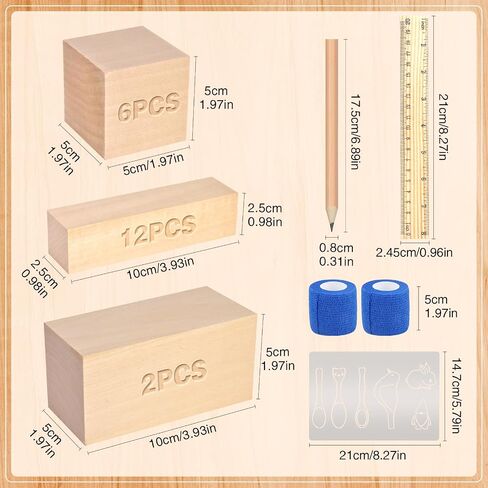 Olerqzer 25 pcs Whittling Wood Blocks Wood Carving Kit with 3 Different Sizes,Balsa Wood Carving Basswood for Wood Carving Set Wood Carving Wood (6 inch) in Saudi Arabia