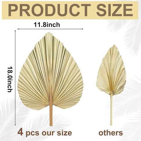 4 Pcs Large Gold Dried Palm Leaves,Natural Boho Dried Palm Leaves Fans with Stem,Tropical Palm Leaves Boho Wedding Decor for Vase Baby Shower Anniversary Home in Saudi Arabia