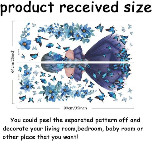 SUPERDANT Butterfly Girl Wall Stickers Blue Flower Fairy Wall Decal Floral Wall Mural Colorful Butterflies Wall Decor DIY Vinyl Wall Art for Girls Baby Nursery Bedroom Playroom in Saudi Arabia