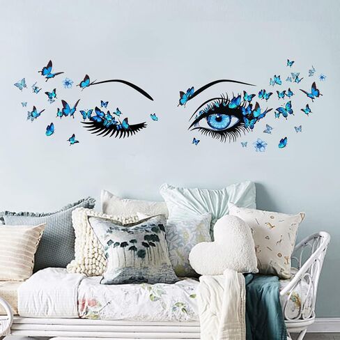 SUPERDANT Butterfly Girl Wall Stickers Blue Flower Fairy Wall Decal Floral Wall Mural Colorful Butterflies Wall Decor DIY Vinyl Wall Art for Girls Baby Nursery Bedroom Playroom in Saudi Arabia