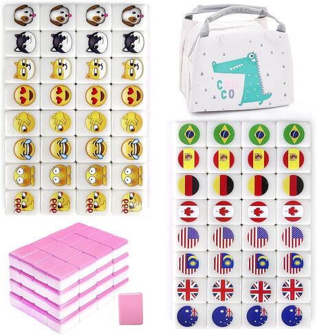 SILICPS Seaside Escape Game Blocks Mahjong Sets with 65 Tiles 30mm Flag and Ball Pattern with Handbag for Spring Picnic Party Gift. in Saudi Arabia