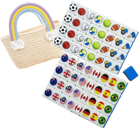 SILICPS Seaside Escape Game Blocks Mahjong Sets with 65 Tiles 30mm Flag and Ball Pattern with Handbag for Spring Picnic Party Gift. in Saudi Arabia