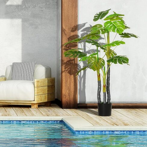 HOMCOM 4.5FT Artificial Bamboo Tree, Faux Decorative Plant in Nursery Pot for Indoor or Outdoor Décor in Saudi Arabia