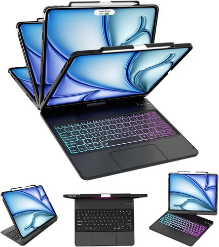 حافظة تعمل باللمس iPad Pro 12.9 مع لوحة مفاتيح لجهاز iPad 12.9 بوصة الجيل السادس 2022، لوحة مفاتيح سحرية قابلة للدوران 360 درجة مع لوحة تتبع، iPad Pro 12.9 بوصة لوحة مفاتيح لجهاز iPad 3rd 4th 5th Gen 6th - أسود in Kuwait