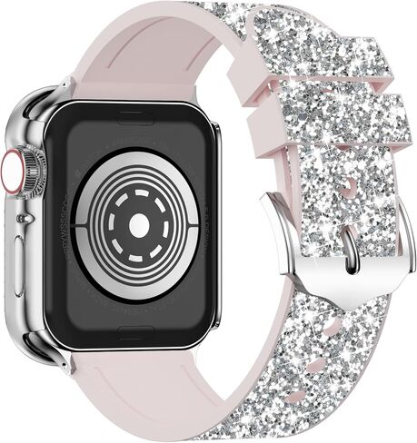أساور iiteology لامعة متوافقة مع سوار ساعة Apple مع حافظة 45/44/42 مم 41/40/38 مم للنساء، سوار من السيليكون اللامع مع حافظة من حجر الراين الممتص للصدمات لسلسلة iWatch SE 9/8/7/6/5/4/3/2/ 1 in Saudi Arabia