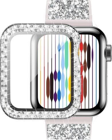 أساور iiteology لامعة متوافقة مع سوار ساعة Apple مع حافظة 45/44/42 مم 41/40/38 مم للنساء، سوار من السيليكون اللامع مع حافظة من حجر الراين الممتص للصدمات لسلسلة iWatch SE 9/8/7/6/5/4/3/2/ 1 in Saudi Arabia