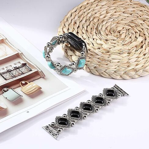 Boho Beaded Bracelet Compatible with Apple Watch Band 38mm 40mm 41mm 42mm 44mm 45mm 49mm Women Men, Bohemian Vintage Western Stretchy Strap for iWatch Band Series 10 9 8 7 6 5 4 3 2 1 SE Ultra 2 in Saudi Arabia