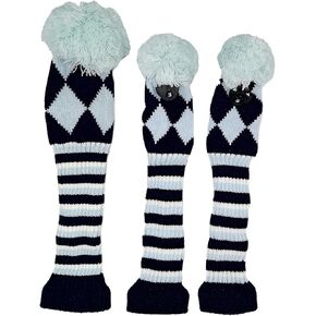 Knitted Golf Head Covers Driver Fairway Woods with Long Neck Design Vintage Sock Pom Pom Golf Club Headcovers