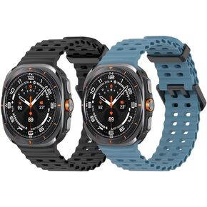 [2 Pack] No Gap Band Compatible for Samsung Galaxy Watch Ultra Band 47mm, Soft Ocean Silicone Adjustable Breathable Replacement Sport Straps Wristbands for Galaxy Watch Ultra 47mm