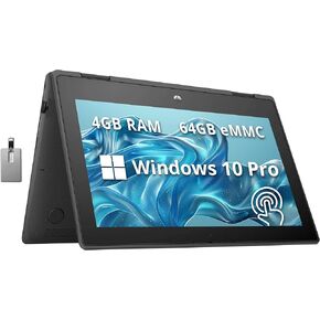 HP ProBook x360 11 G5 EE Laptop, 11.6" HD IPS Touchscreen, Intel Celeron N4020, 4GB RAM, 64GB Flash Memory, HD Webcam & 5MP Camera, WiFi 5, Bluetooth, Win 10 Pro, Gray, 32GB USB Card