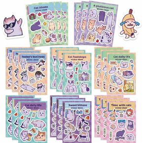 24 Sheet Funny Cat Stickers Meme Cat Stickers Cute Cat Decal Purple Muscle Cat Stickers for Adults Kawaii Cat Lover Gift for Women Vinyl Waterproof Sticker