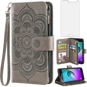 Asuwish Compatible with Samsung Galaxy J3 2016/J 3 V/J36V/Sky/Amp Prime Wallet Case and Tempered Glass Screen Protector Flip Card Holder Cell Phone Cover for Glaxay Sol J3V JV3 J36 6 J320V J320A Blue