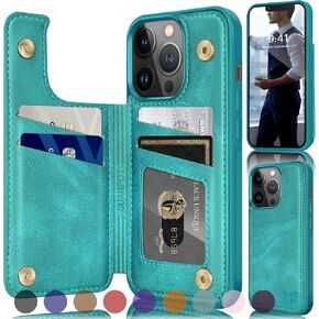 SUANPOT for iPhone 13 Pro Max Wallet case 6.7 5G with RFID Blocking Credit Card Holder,Flip Book PU Leather Phone case Shockproof Cover Cellphone Women Men for Apple 13 Promax case Wallet Blue Green