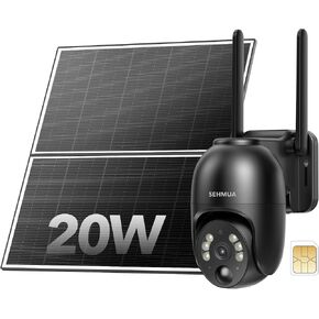 SEHMUA 4G LTE Cellular Security Camera - 24/7 Recording, No WiFi 20W Solar Powered Camera, SIM Card, 2K HD Video, 360° View, Color Night Vision, PIR Motion Sensor(New)