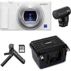 Sony ZV-1 Camera for Content Creators and Vloggers (White) Bundle with ECMG1 Shotgun Mic and Vlogger Accessory Grip Kit (4 Items) in Kuwait