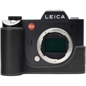 Leica SL Camera Case, Handmade Genuine Real Leather Half Camera Case Bag Cover for Leica SL Camera Bottom Opening Version + Hand Strap (Black)