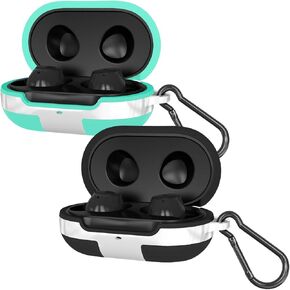 عبوتان من غطاء السيليكون لحافظة Galaxy Buds/Galaxy Buds + Plus، مع حلقة تسلق لحماية الجسم بالكامل وإكسسوارات الجلد المتوافقة مع Samsung Galaxy Buds Plus (أزرق داكن وعنابي)