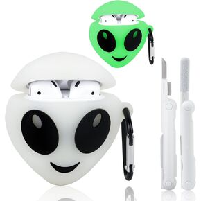 Compatible with AirPods Case Cover with Cleaner Kit, Luminous 3D Alien Case for AirPods 2nd/1st Generation, Cute Funny Anime Soft Silicone Shell Protective AirPods 2/1 Case for Women Men Girls Boys