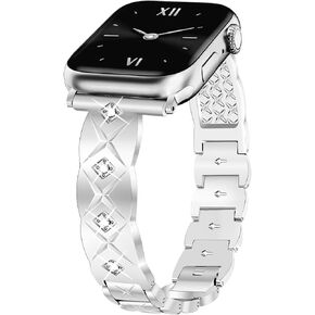 JR.DM Gold Watch Band Women Compatible with Apple Watch 40mm 41mm 38mm 44mm 45mm 42m 46mm 49mm Dressy Luxury Metal Bangle Bracelet with Bling Diamond for iWatch Series SE/10/9/8/7/6/5/4/3/2/1/Ultra