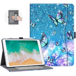 CutebriCase iPad 9th/8th/7th Generation Case 2021/2020/2019, iPad 10.2 Case with Pencil Holder Boy Girl Women Men Adjust Angle View with Pocket/Hand Strap/Auto Wake Sleep, Colorful Painted Cat