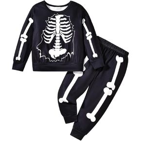 Toddler Boy Halloween Outfit Skeleton Long Sleeve Sweatshirt Elastic Waist Pants Pumpkin Infant Fall Clothes