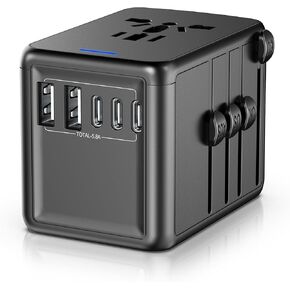 Universal Travel Adapter with 5.8A 3X 3.0A USB-C Ports, 2X 2.4A USB-A Ports and Multi AC Outlets, International Power Plug Adapter Worldwide Travel Charger for EU UK AUS USA (Type C/G/I/A Plug)