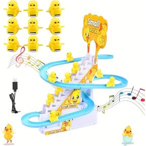 Small Ducks Climbing Toys, Electric Llittle Duck Climbing Stairs Tracks Slide Toy Set, Small Duck Roller Coaster Track Toy with 9 Ducks LED Lights & Music, Duck Slide Toy for Toddlers and Kids (A)