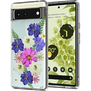 Unov Pixel 6 Case Clear with Design Soft TPU Shock Absorption Slim Embossed Pattern Protective Back Cover for Pixel 6 5G 6.4 inch (Flower Bouquet)