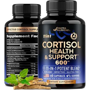 Cortisol Supplement - 13-in-1 Hormone Balance for Women 600 mg - Made in USA Supplement - Mood, Focus, Sleep Support - Vegan, Non-GMO, Natural Pills - 60 Capsules, 2 Month Supply