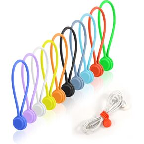 20pcs Magnetic Cable Ties Reusable, Snap on Magnetic Cable Ties 10 Colors Silicone Magnetic Ties Strap Twist Cords Organizers for Home Office Bundling & Organizing Fridge Cable Manager Keeper