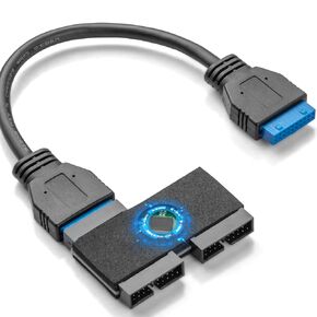OwlTree Upgraded USB 3.0 Header Splitter, Motherboard USB 3.0 Splitter, Motherboard 19Pin 20 Pin Header 1 to 2 HUB Extension Cable with Chip, Stable and Reliable