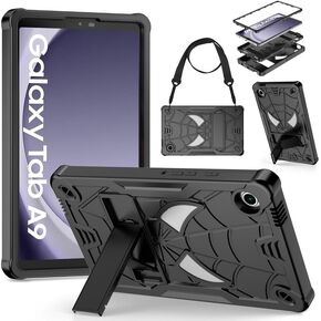DETUOSI Kids Case for Samsung Galaxy Tab A9 8.7" 2023 Tablet (SM-X110/X115/X117) with Shoulder Strap,3-Layers Hybrid Heavy Duty Full-Body Shockproof,4-Angles Viewing Protective Cover for Children Boys