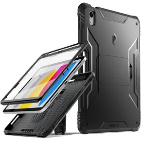 Poetic Revolution Case Designed for iPad 10.9 10th Gen (2022), Full-Body Rugged Shockproof Protective Cover with Kickstand and Built-in-Screen Protector, Only Applicable to iPad 10th Generation, Black