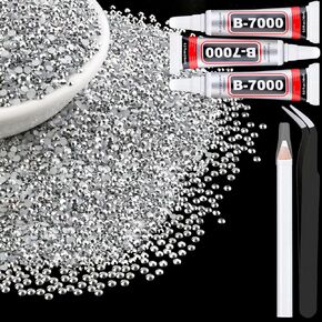 3000Pcs 5mm Resin Rhinestones with 3Pcs 10ml B7000 Jewelry Glue for Crafting, Silver Large Amount Non Hotfix Flatback Gems, Bedazzling Crystal Bulk for DIY Crafts Clothing Tumblers Shoes Fabric