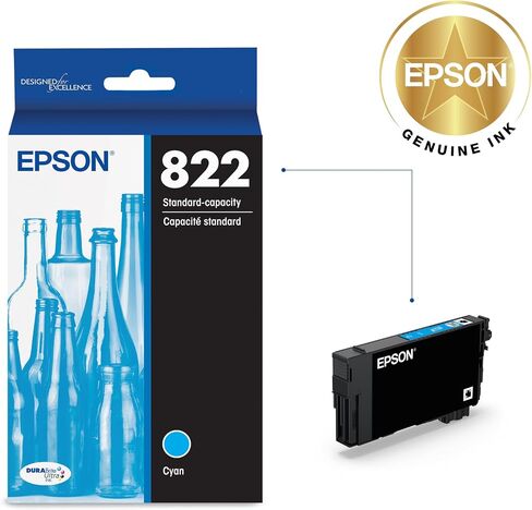 EPSON 822 DURABrite Ultra Ink Standard Capacity Cyan Cartridge (T822220-S) Works with WorkForce Pro WF-3820, WF-3823, WF-4820, WF-4830, WF-4833, WF-4834 in Saudi Arabia