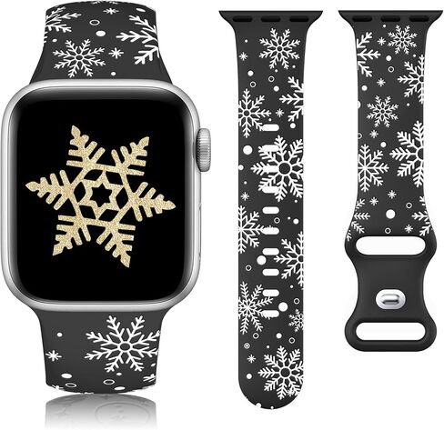 حزام منقوش على شكل ندفة الثلج من Wearlizer متوافق مع سوار ساعة Apple 40/38/41/42/49/45/44/46 مم للنساء، حزام رياضي من السيليكون الناعم اللطيف ذو اللونين لسلسلة iWatch 10/9 8/7/6/5/4 /3/2/1/س in Kuwait