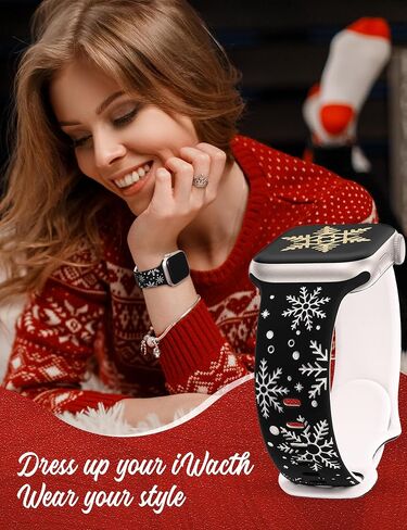 حزام منقوش على شكل ندفة الثلج من Wearlizer متوافق مع سوار ساعة Apple 40/38/41/42/49/45/44/46 مم للنساء، حزام رياضي من السيليكون الناعم اللطيف ذو اللونين لسلسلة iWatch 10/9 8/7/6/5/4 /3/2/1/س in Kuwait