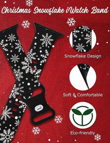 حزام منقوش على شكل ندفة الثلج من Wearlizer متوافق مع سوار ساعة Apple 40/38/41/42/49/45/44/46 مم للنساء، حزام رياضي من السيليكون الناعم اللطيف ذو اللونين لسلسلة iWatch 10/9 8/7/6/5/4 /3/2/1/س in Kuwait