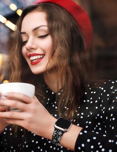 حزام منقوش على شكل ندفة الثلج من Wearlizer متوافق مع سوار ساعة Apple 40/38/41/42/49/45/44/46 مم للنساء، حزام رياضي من السيليكون الناعم اللطيف ذو اللونين لسلسلة iWatch 10/9 8/7/6/5/4 /3/2/1/س in Kuwait